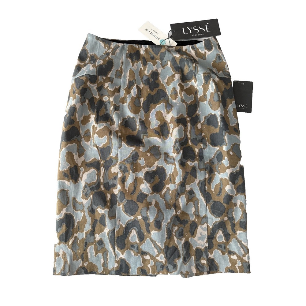Lysse NY NWT Watercolor Camo Stretch Lined Pencil Skirt S Statement Chic Edgy